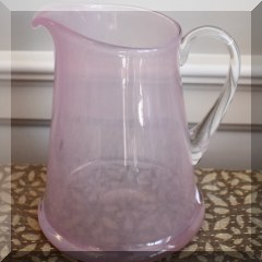 G14. Pink hand blown glass pitcher 8” - $20 